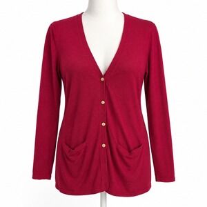 Vintage Y2K Silk Cashmere Button Cardigan Size M Red Sweater Classic Minimalist
